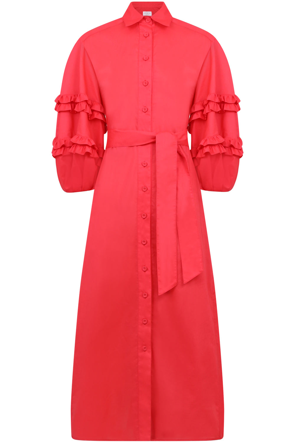 SPARROWS WEAVE DRESSES LONG BALLOON DRESS FRILL SLEEVE WITH BELT RED