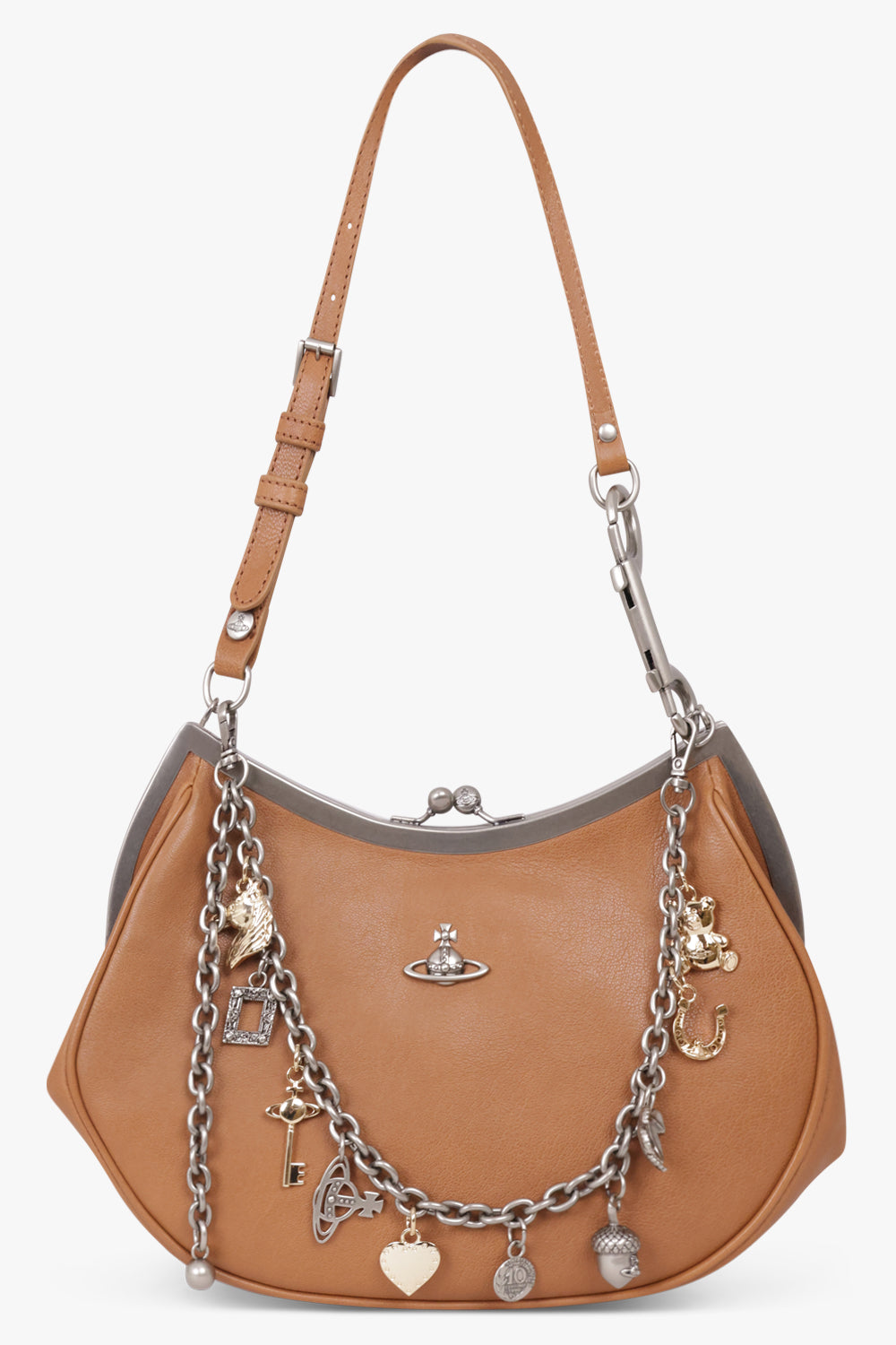 VIVIENNE WESTWOOD BAGS BROWN / Honey/Dark Silver Charm Frame Purse | Honey/Silver/Gold