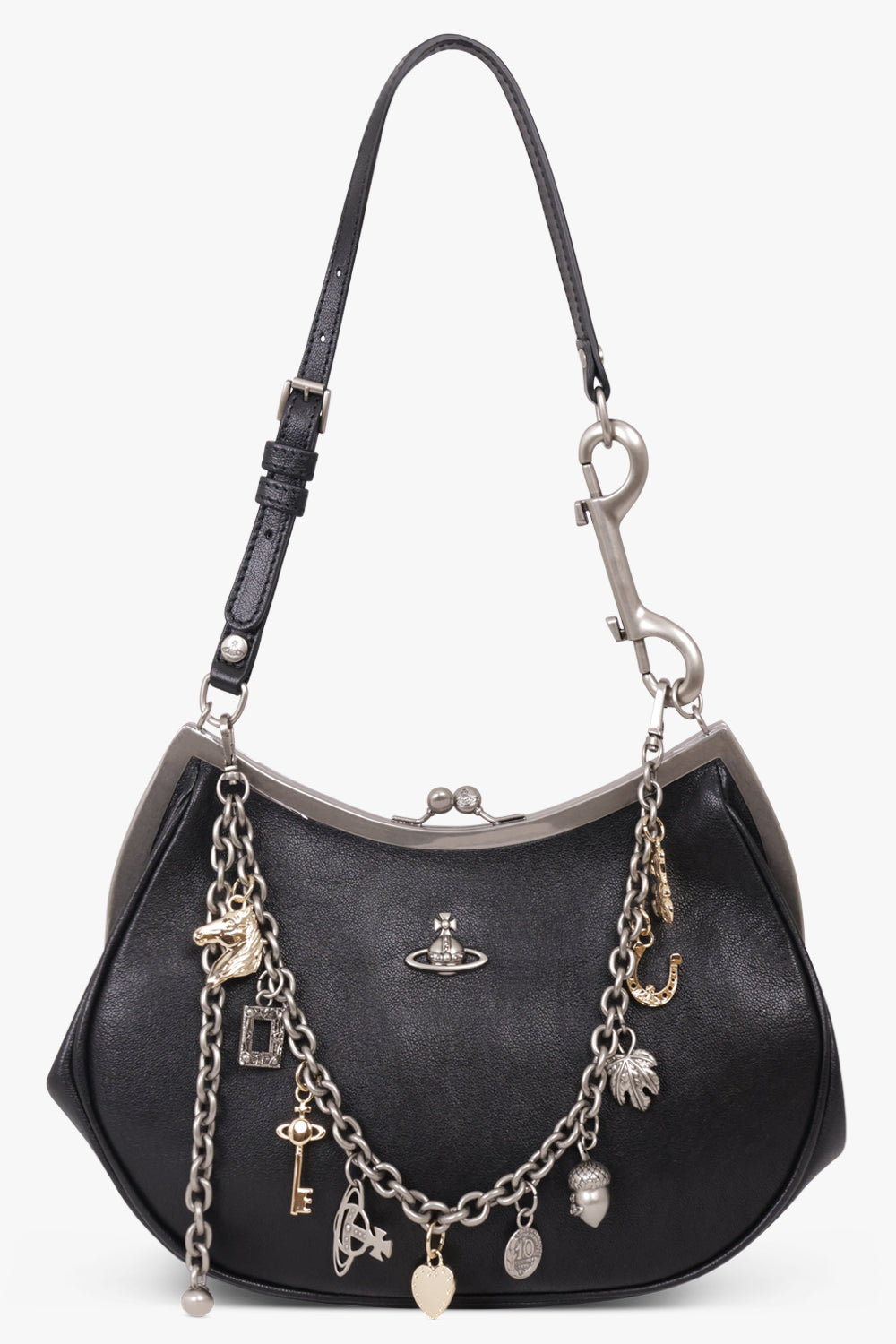 VIVIENNE WESTWOOD BAGS BLACK / Black/Dark Silver Charm Frame Purse | Black/Silver/Gold