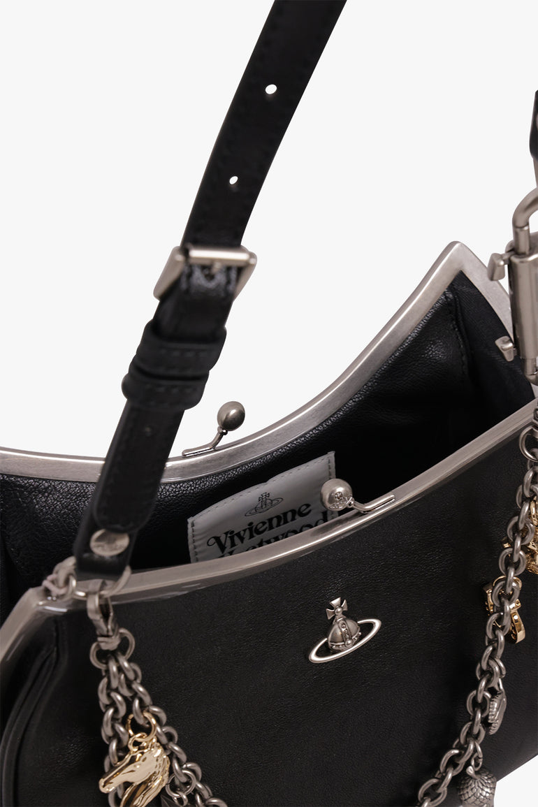 VIVIENNE WESTWOOD BAGS BLACK / Black/Dark Silver Charm Frame Purse | Black/Silver/Gold