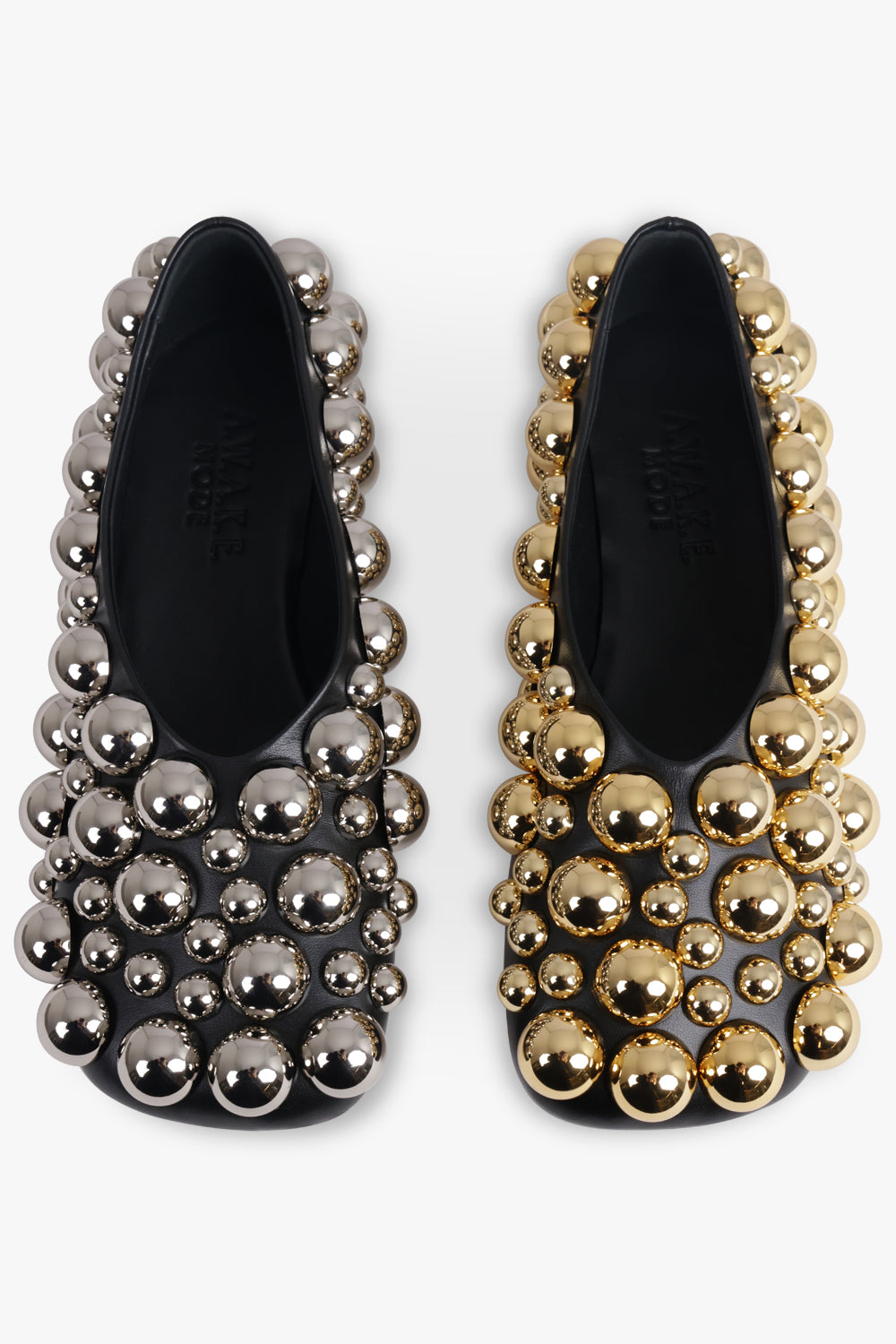 AWAKE MODE SHOES Mismatched Dora Embellished Flat Slipper | Black/Silver/Gold