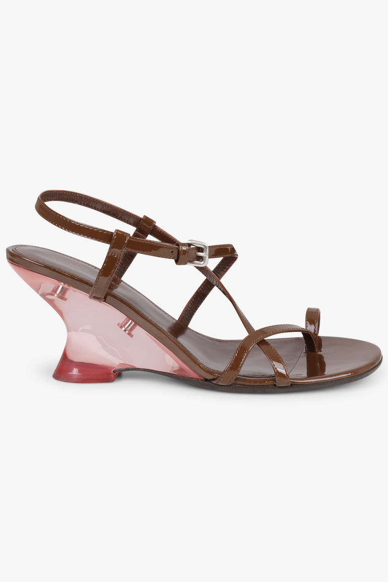 DRIES VAN NOTEN SHOES Sculptural Wedge 75mm Patent Sandal | Dark Brown/Pink