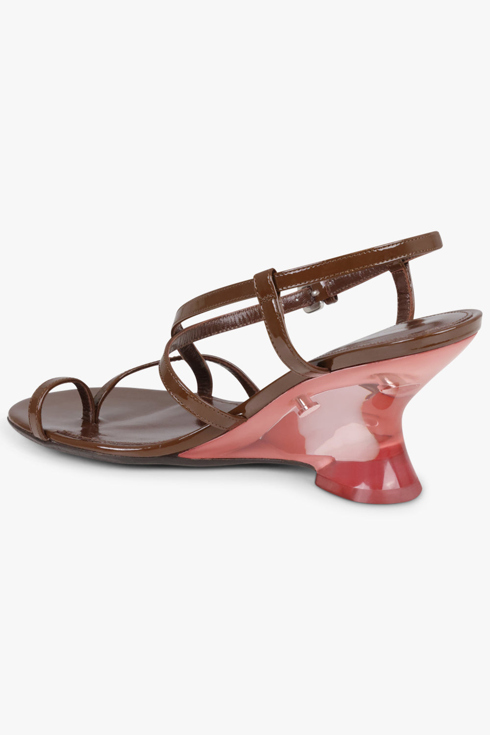 DRIES VAN NOTEN SHOES Sculptural Wedge 75mm Patent Sandal | Dark Brown/Pink