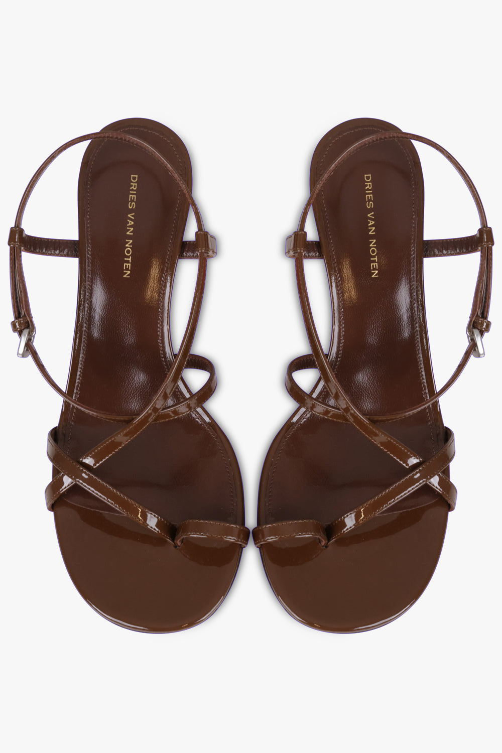 DRIES VAN NOTEN SHOES Sculptural Wedge 75mm Patent Sandal | Dark Brown/Pink