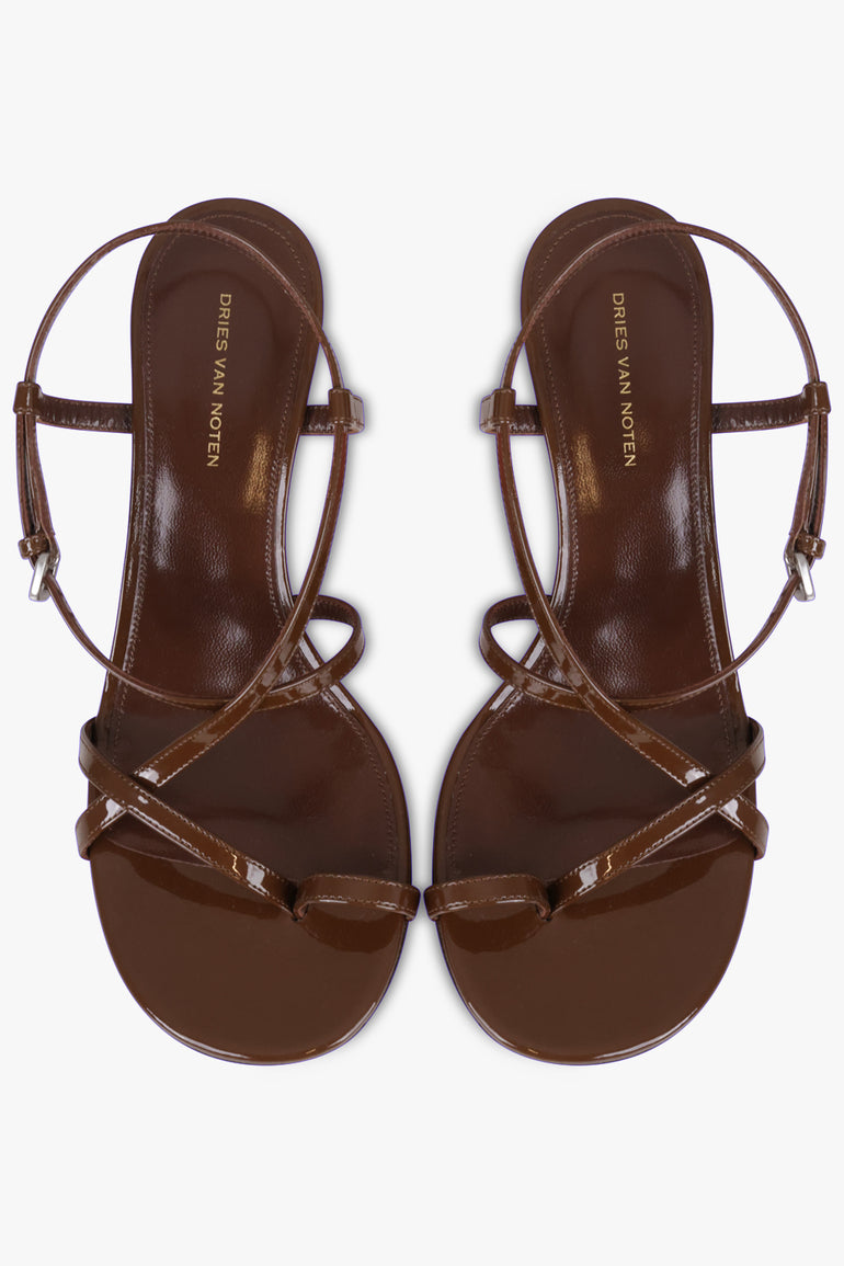 DRIES VAN NOTEN SHOES Sculptural Wedge 75mm Patent Sandal | Dark Brown/Pink