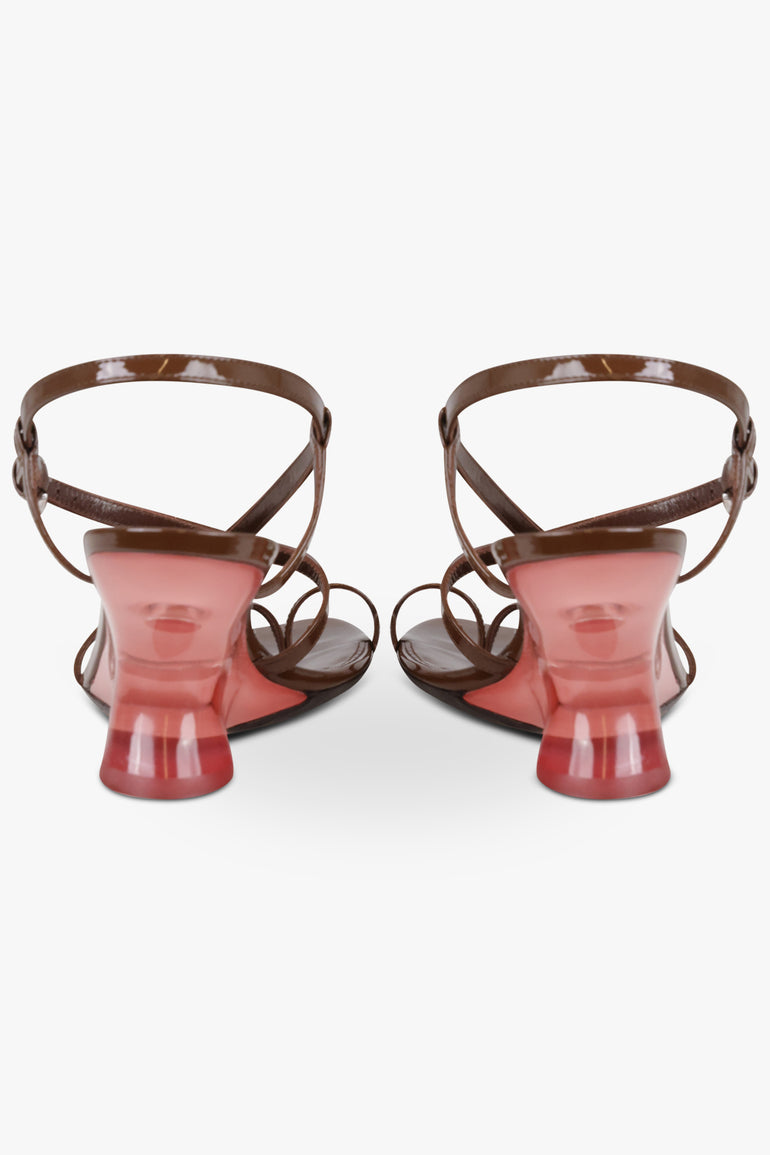 DRIES VAN NOTEN SHOES Sculptural Wedge 75mm Patent Sandal | Dark Brown/Pink