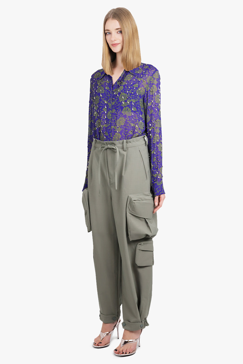 Wide Leg Cotton Cargo Pants | Stone Green – Parlour X