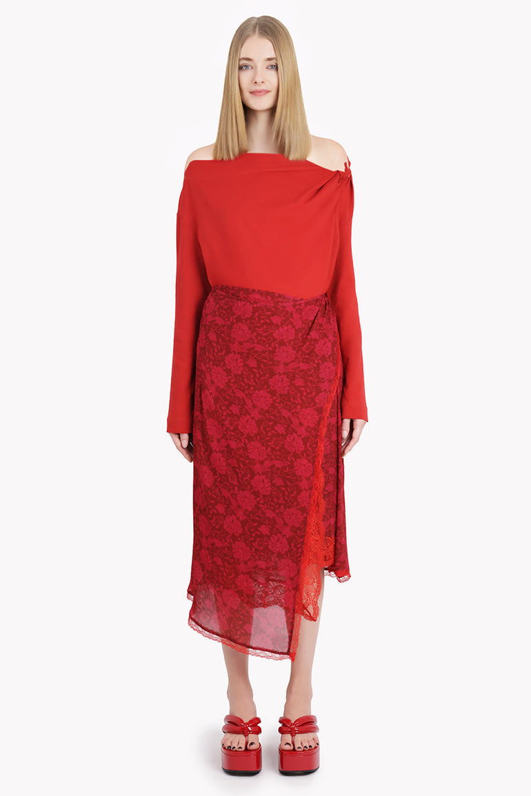 DRIES VAN NOTEN RTW Hemac L/S One Shoulder Knot Detail Top | Red