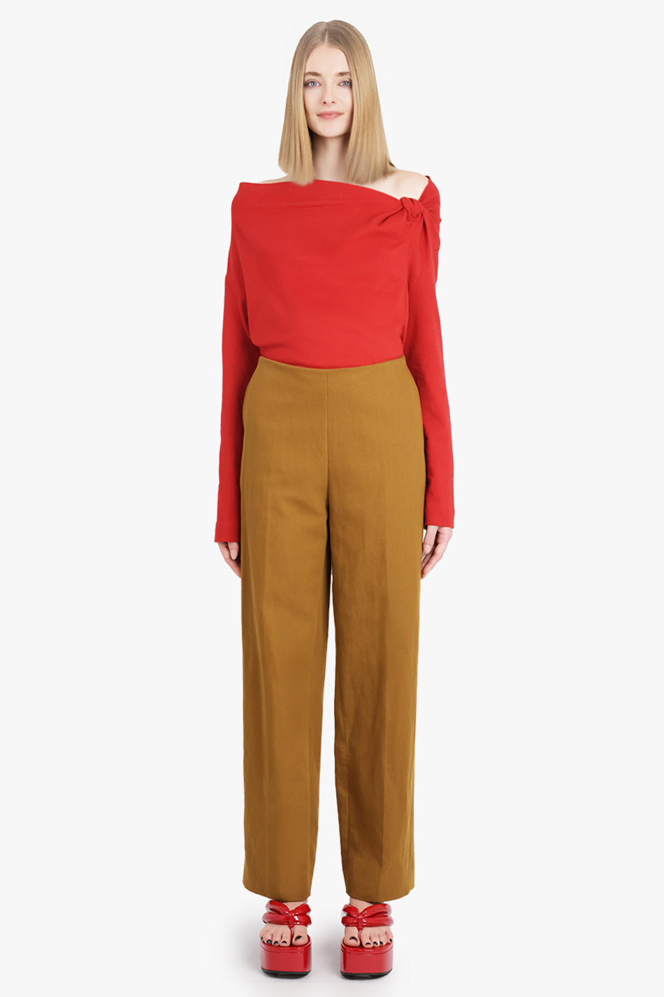 DRIES VAN NOTEN RTW Hemac L/S One Shoulder Knot Detail Top | Red