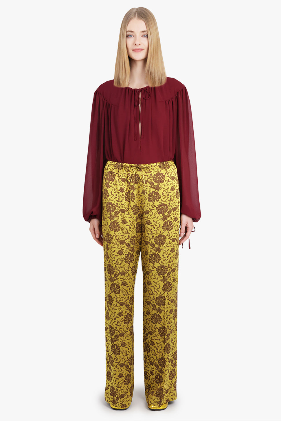 DRIES VAN NOTEN RTW Puvis Floral Jacquard Drawstring Pant | Yellow/Ocra