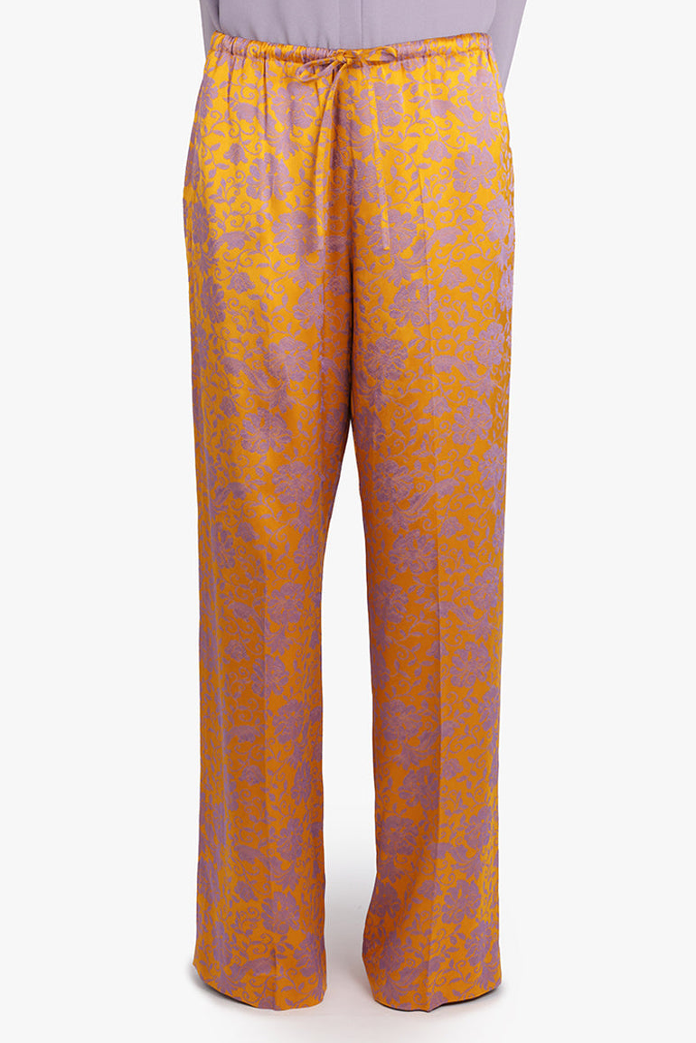 DRIES VAN NOTEN RTW Puvis Floral Jacquard Drawstring Pant | Mandarin/Lilac