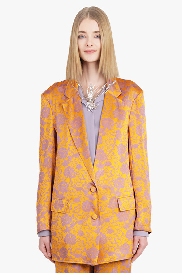 DRIES VAN NOTEN RTW Basti Floral Jacquard Single Breasted  Jacket | Mandarin/Lilac