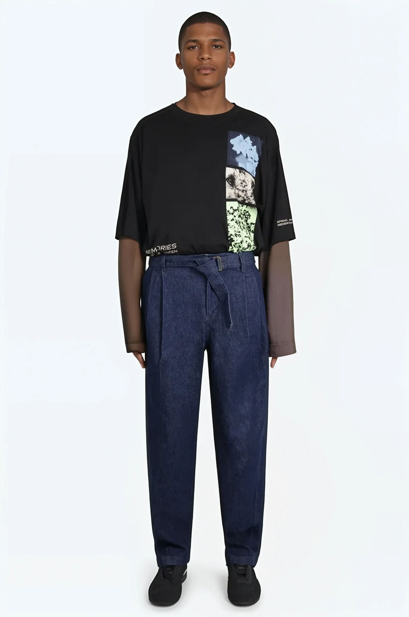 DRIES VAN NOTEN RTW Hemmings Patchwork L/S T-Shirt | Black/Grey
