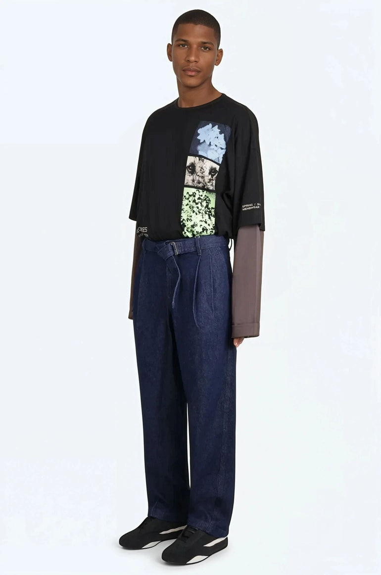 DRIES VAN NOTEN RTW Hemmings Patchwork L/S T-Shirt | Black/Grey