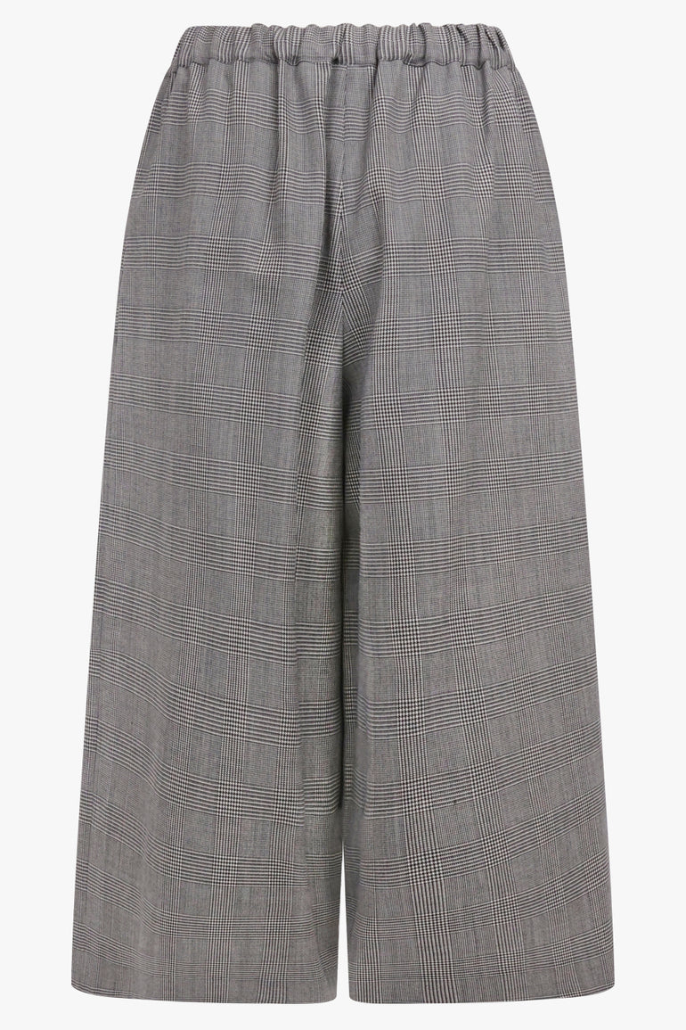COMME DES GARCONS RTW Elastic Waist Glen Check Wide Leg Pant | Ecru/ Black