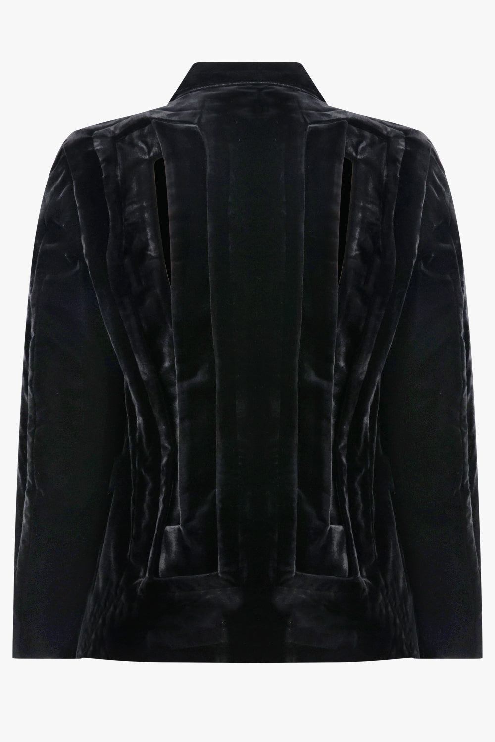 COMME DES GARCONS RTW Single Breast Velvet Cut Out Panel Jacket | Black