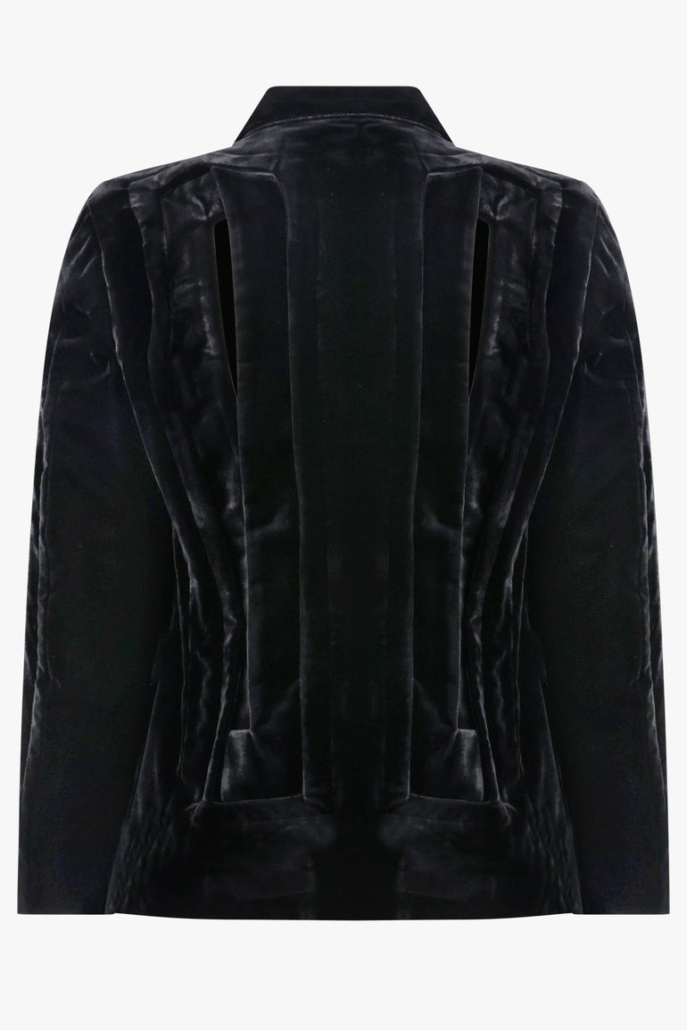 COMME DES GARCONS RTW Single Breast Velvet Cut Out Panel Jacket | Black
