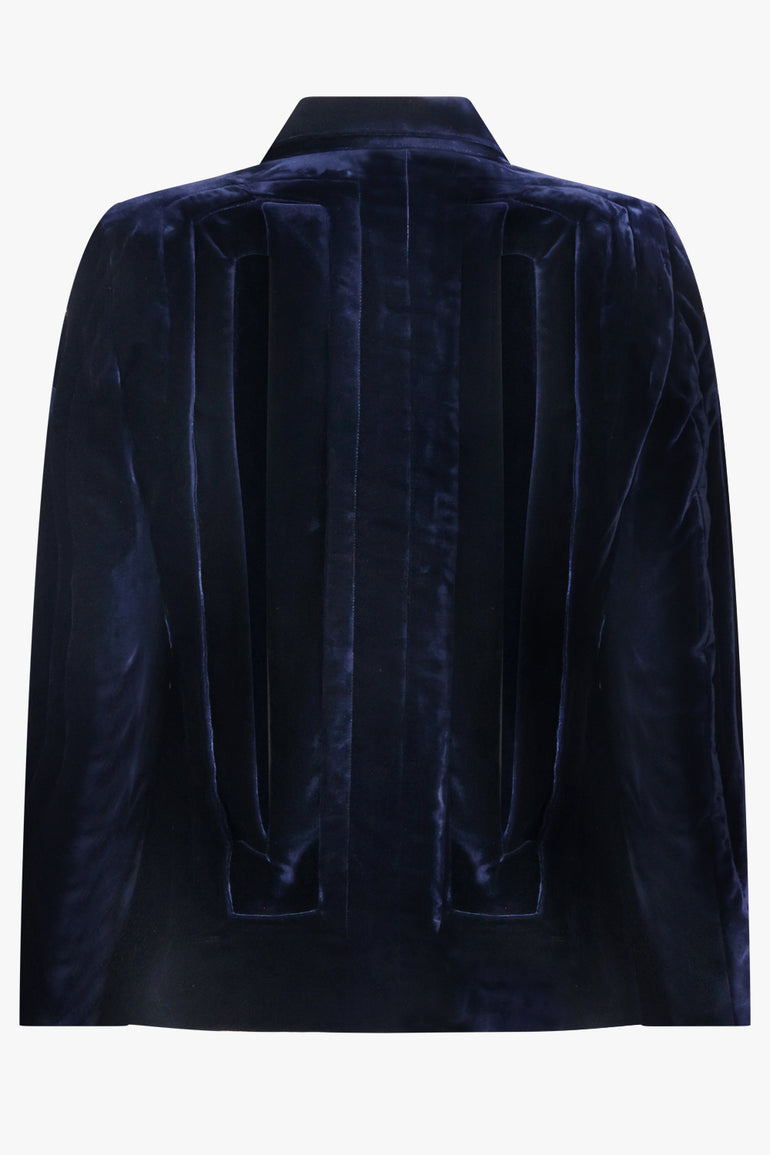 COMME DES GARCONS RTW Single Breast Velvet Cut Out Panel Jacket | Navy