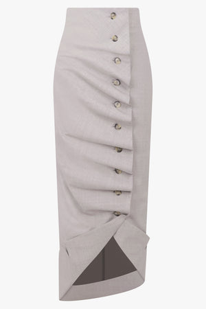 AWAKE MODE RYW Asymmetric Jacket Collar Hem Skirt | Light Grey Melange