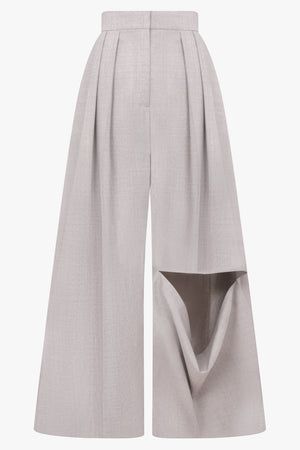 AWAKE MODE RYW Slit Knee Asymmetric Pant | Light Grey Melange