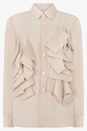 COMME DES GARCONS RTW Ruffle Front Long Shirt | Beige