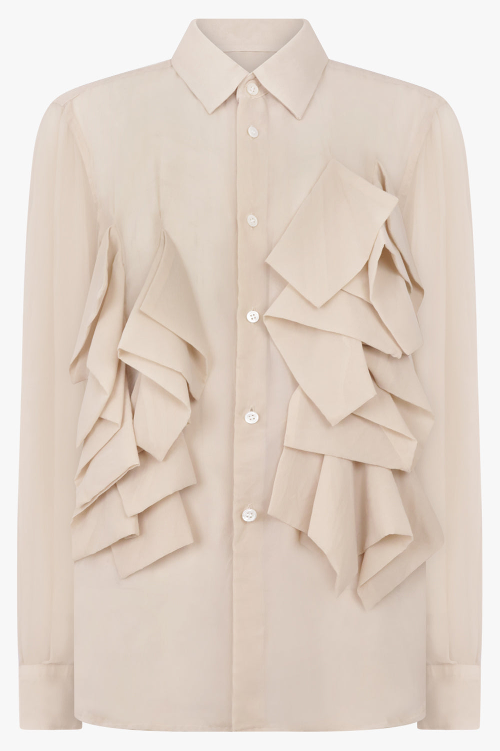 COMME DES GARCONS RTW Ruffle Front Long Shirt | Beige