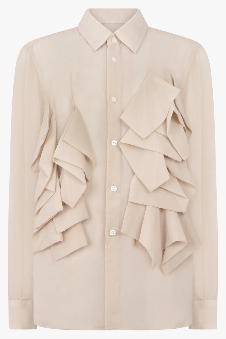 COMME DES GARCONS RTW Ruffle Front Long Shirt | Beige