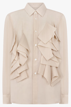 COMME DES GARCONS RTW Ruffle Front Long Shirt | Beige