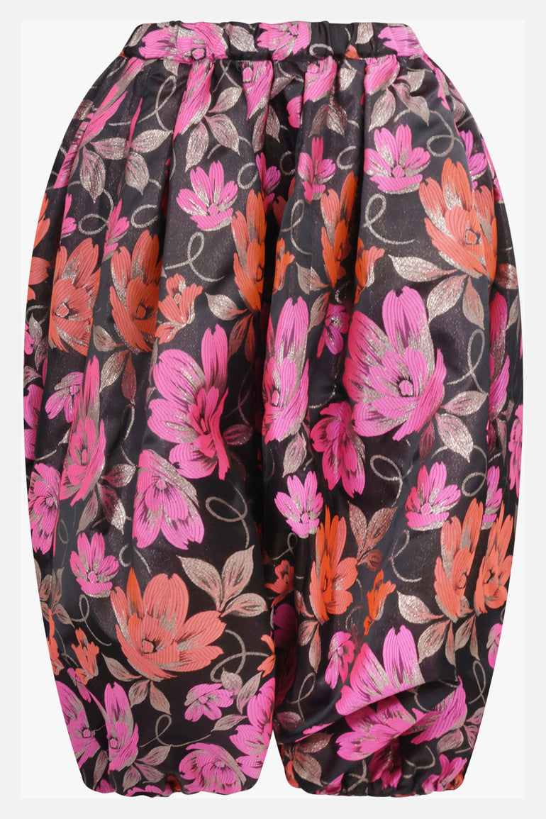 COMME DES GARCONS RTW Floral Print Drop Crotch Pant | Black/Pink