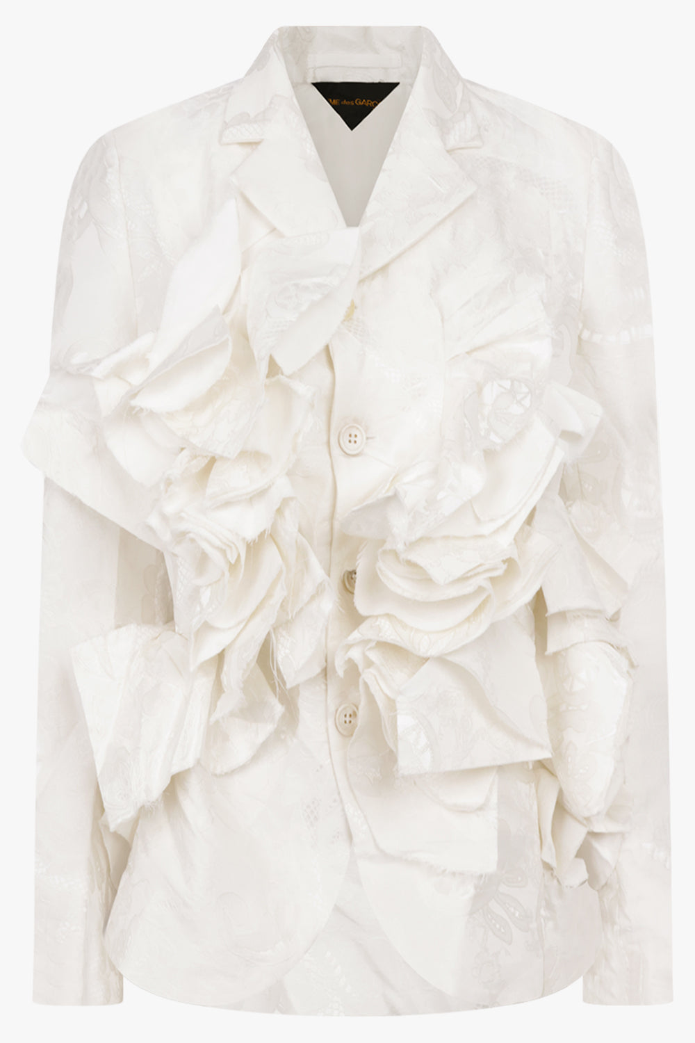COMME DES GARCONS RTW Lace Pattern Ruffle Asymmetric Jacket | White
