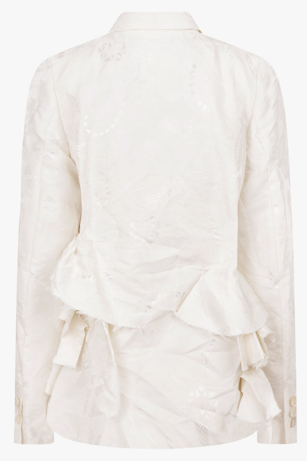 COMME DES GARCONS RTW Lace Pattern Ruffle Asymmetric Jacket | White