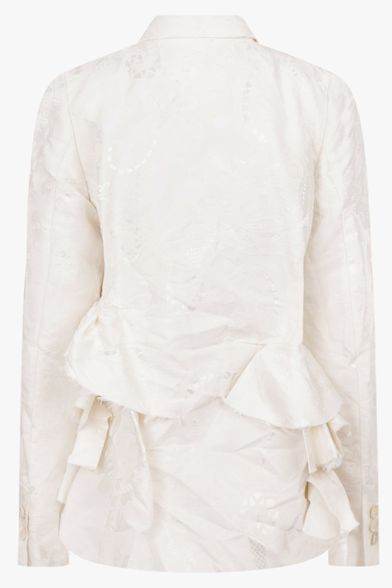 COMME DES GARCONS RTW Lace Pattern Ruffle Asymmetric Jacket | White
