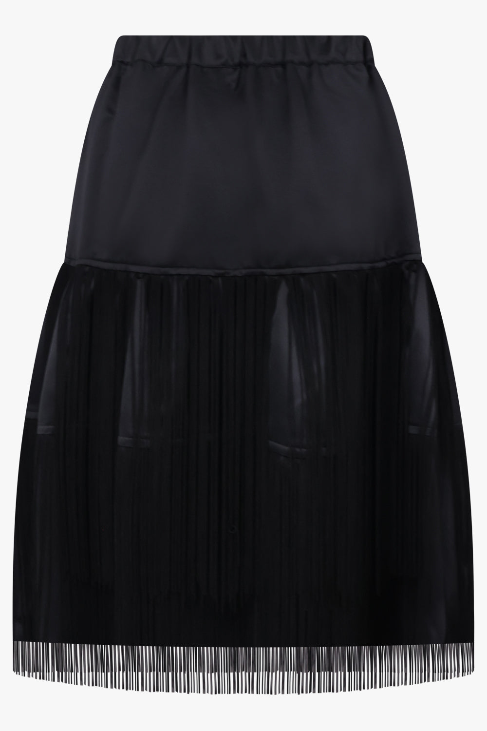 COMME DES GARCONS BLACK Satin Fringe Layer Midi Skirt | Black