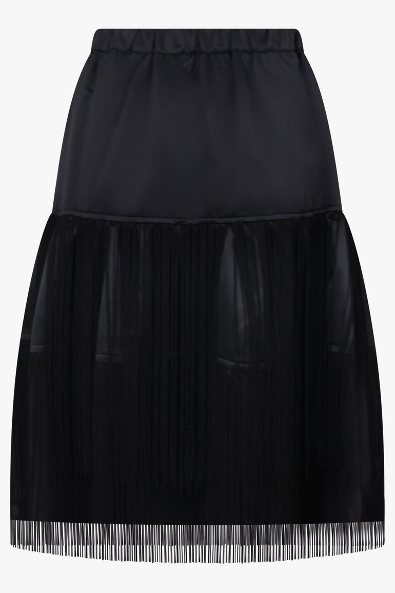 COMME DES GARCONS BLACK Satin Fringe Layer Midi Skirt | Black