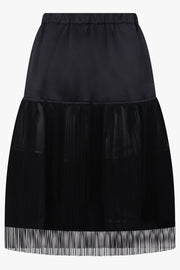 COMME DES GARCONS BLACK Satin Fringe Layer Midi Skirt | Black