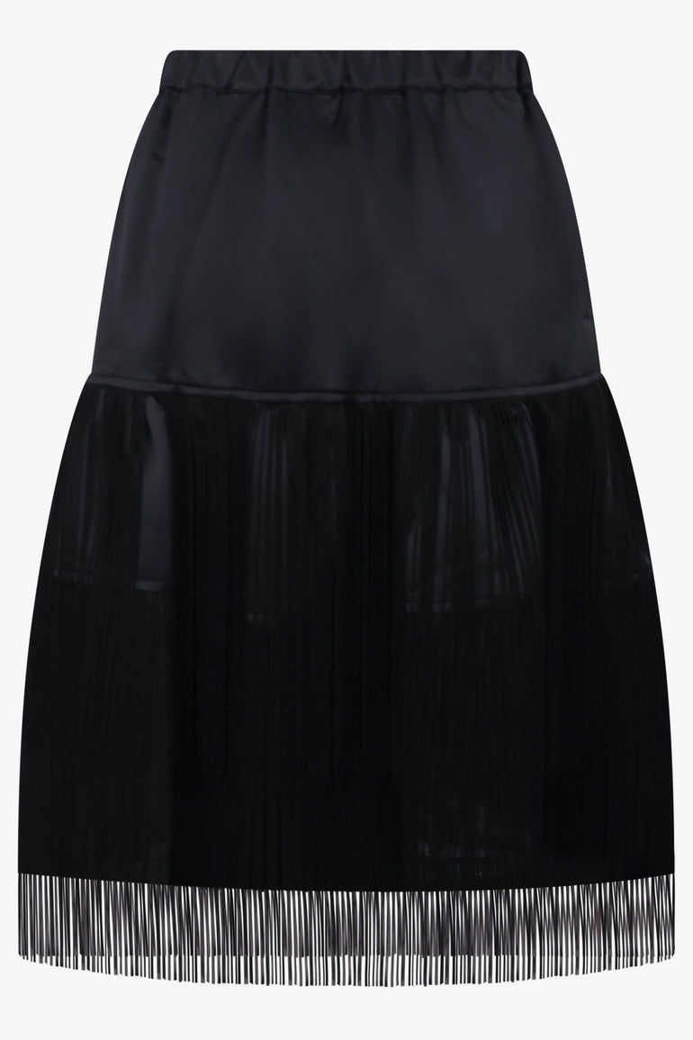 COMME DES GARCONS BLACK Satin Fringe Layer Midi Skirt | Black