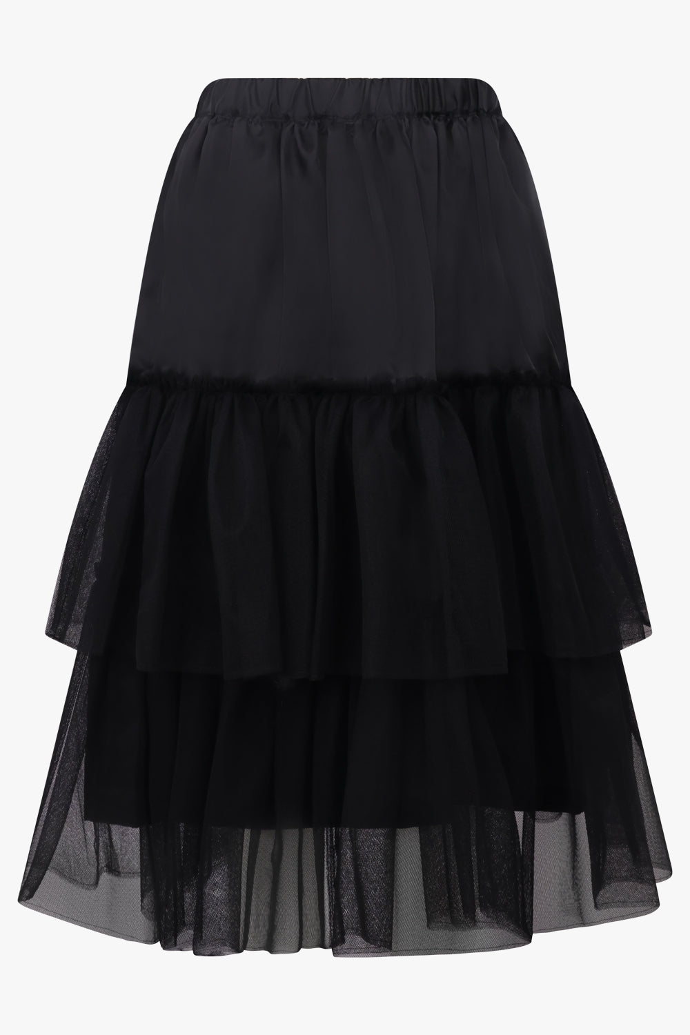 COMME DES GARCONS BLACK Tier Tulle X Twill Midi Skirt | Black