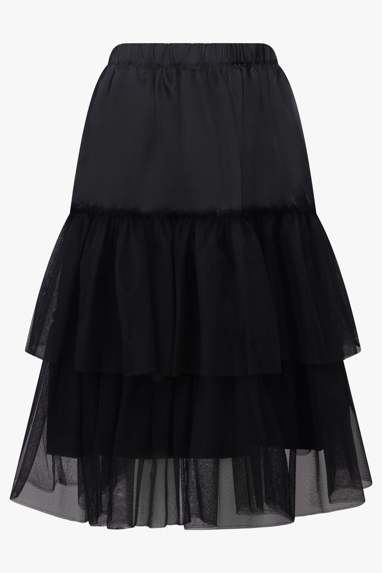 COMME DES GARCONS BLACK Tier Tulle X Twill Midi Skirt | Black