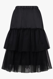 COMME DES GARCONS BLACK Tier Tulle X Twill Midi Skirt | Black