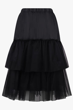 COMME DES GARCONS BLACK Tier Tulle X Twill Midi Skirt | Black