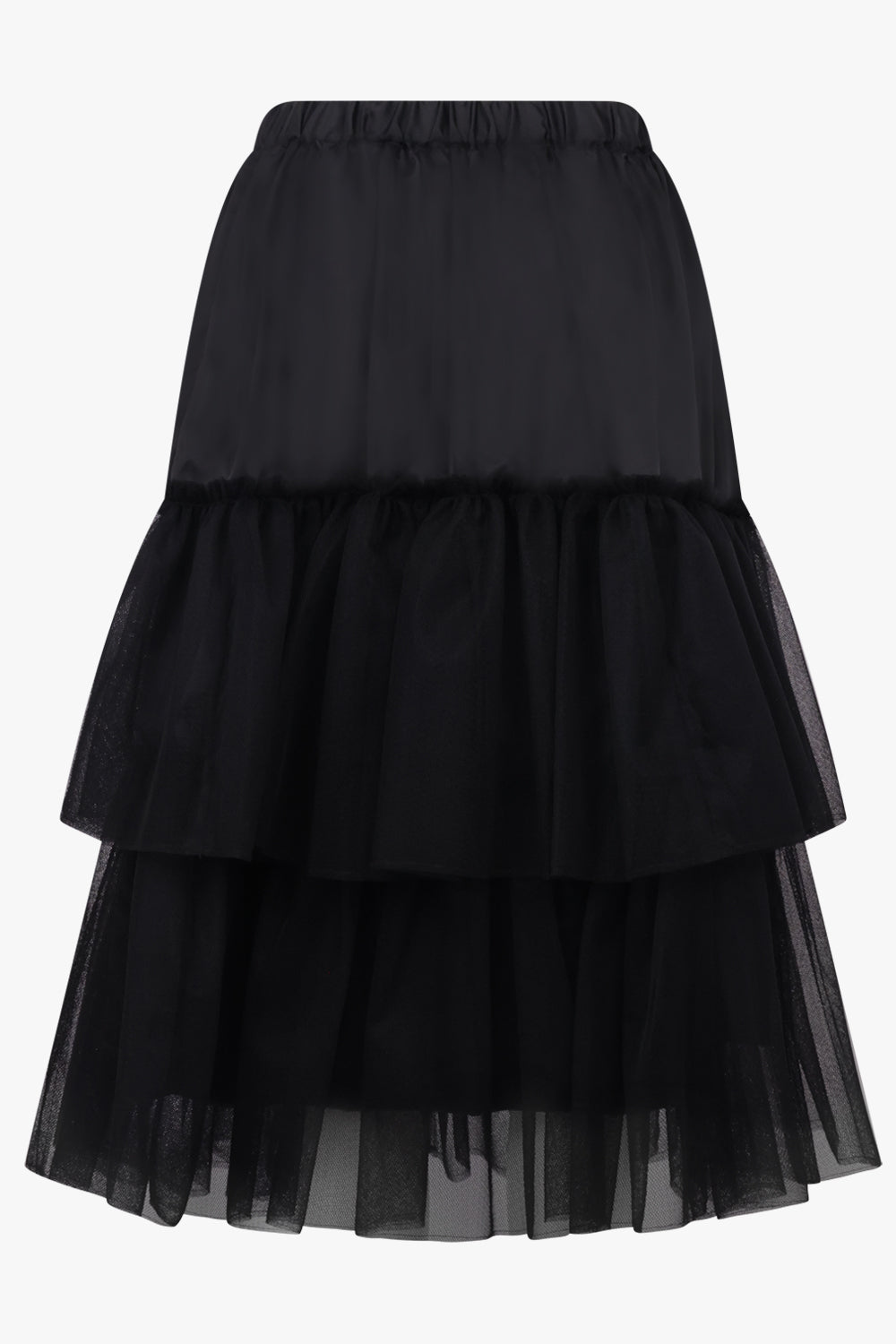COMME DES GARCONS BLACK Tier Tulle X Twill Midi Skirt | Black
