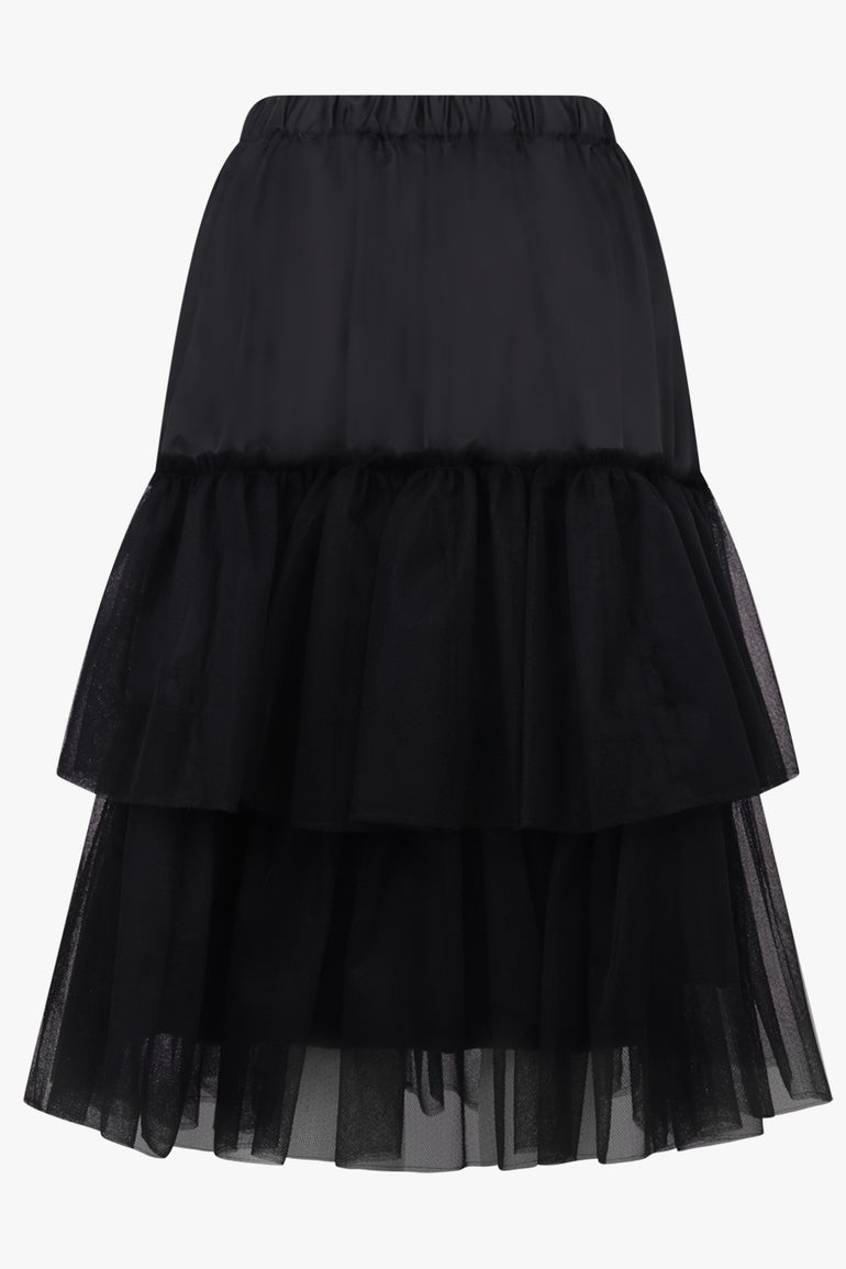 COMME DES GARCONS BLACK Tier Tulle X Twill Midi Skirt | Black