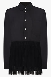 COMME DES GARCONS BLACK Satin Fringe Hem Long Shirt | Black