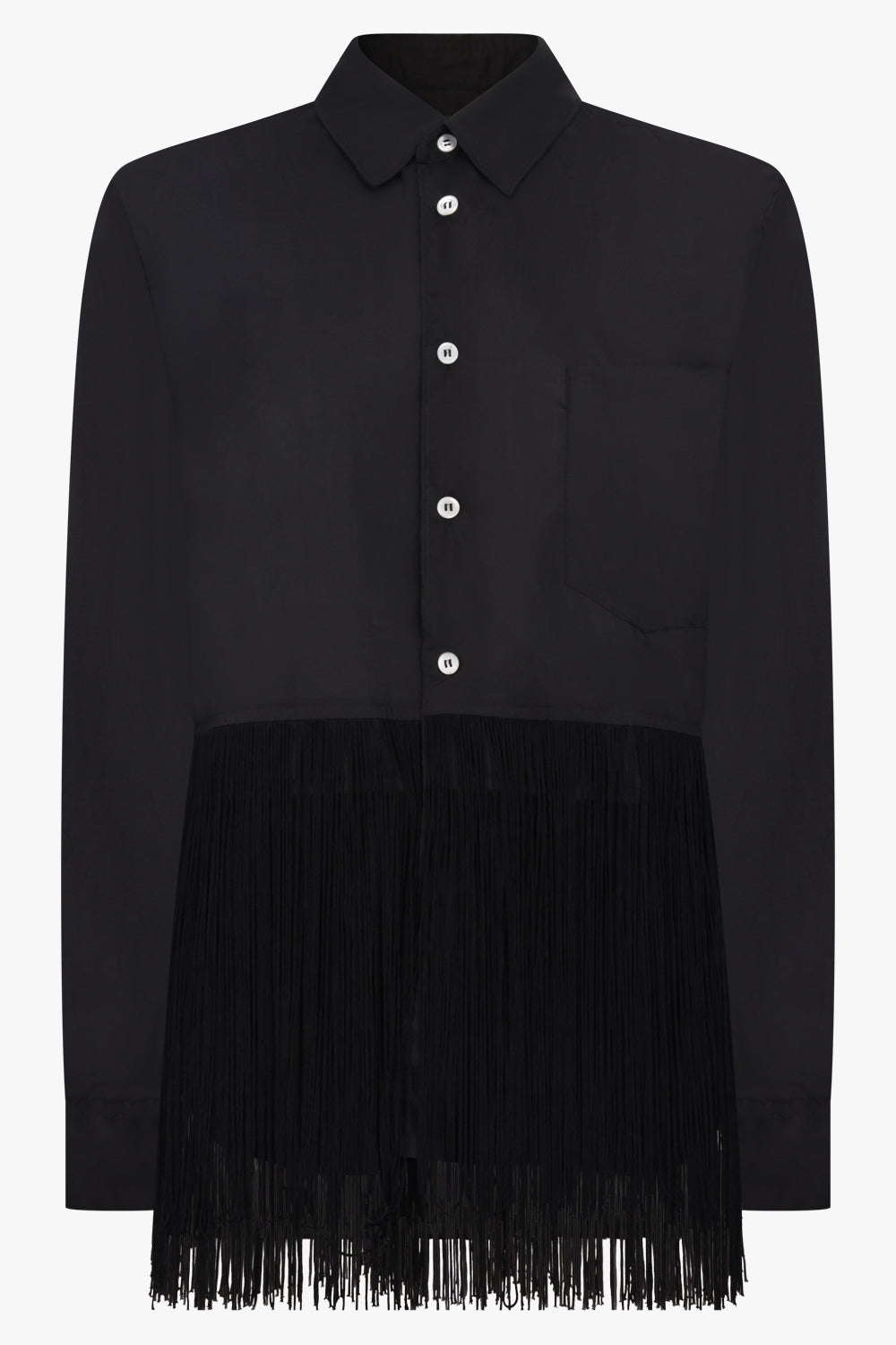 COMME DES GARCONS BLACK Satin Fringe Hem Long Shirt | Black