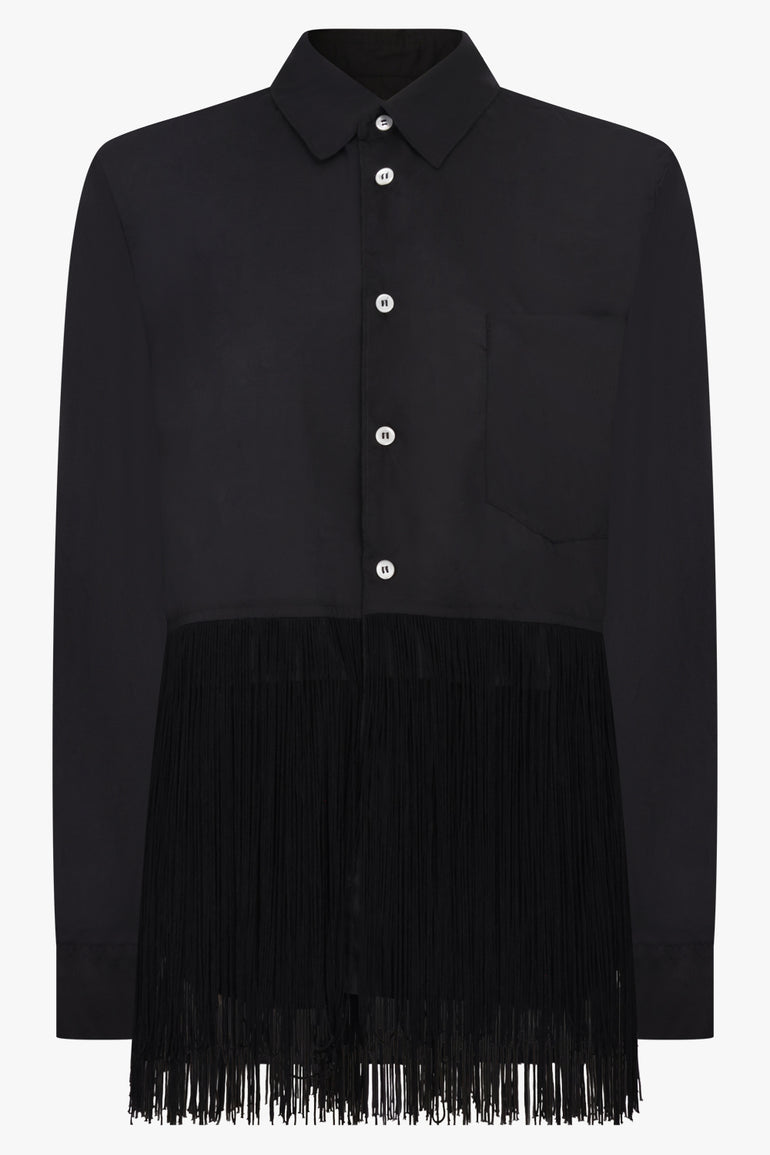 COMME DES GARCONS BLACK Satin Fringe Hem Long Shirt | Black
