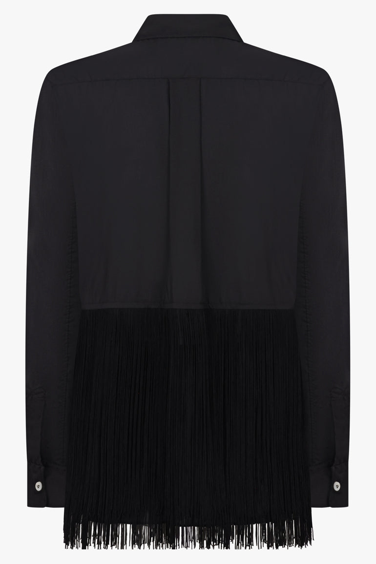 COMME DES GARCONS BLACK Satin Fringe Hem Long Shirt | Black