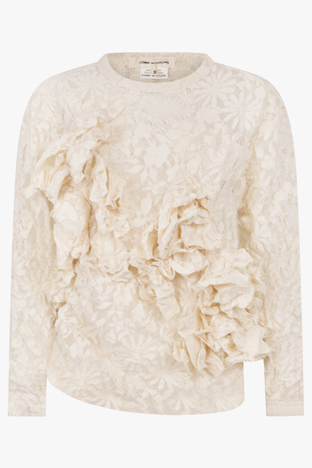 COMME DES GARCONS RTW Lace Print Ruffle Front Asymmetric Top | Ivory