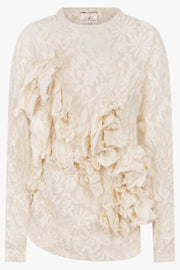COMME DES GARCONS RTW Lace Print Ruffle Front Asymmetric Top | Ivory