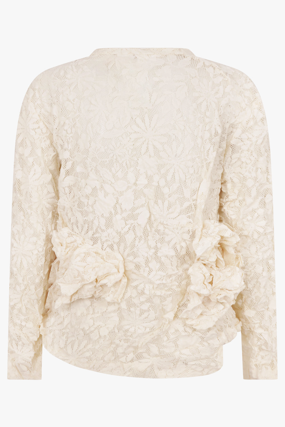 COMME DES GARCONS RTW Lace Print Ruffle Front Asymmetric Top | Ivory