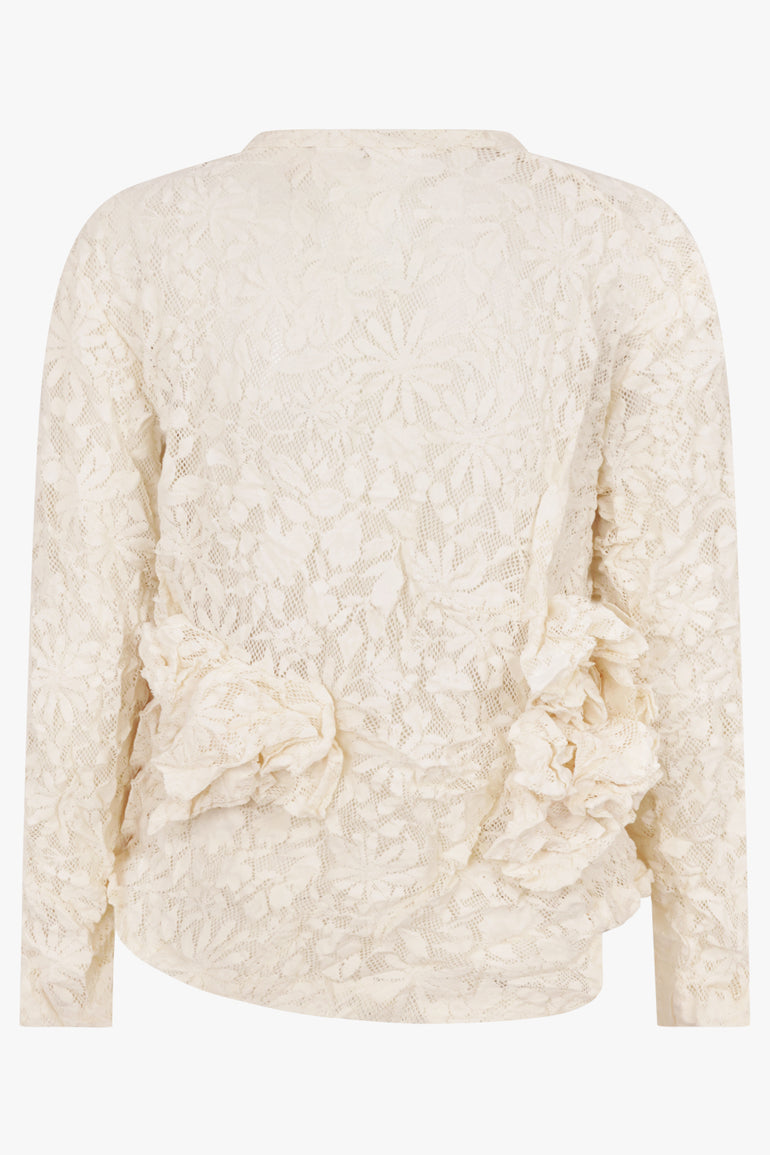 COMME DES GARCONS RTW Lace Print Ruffle Front Asymmetric Top | Ivory
